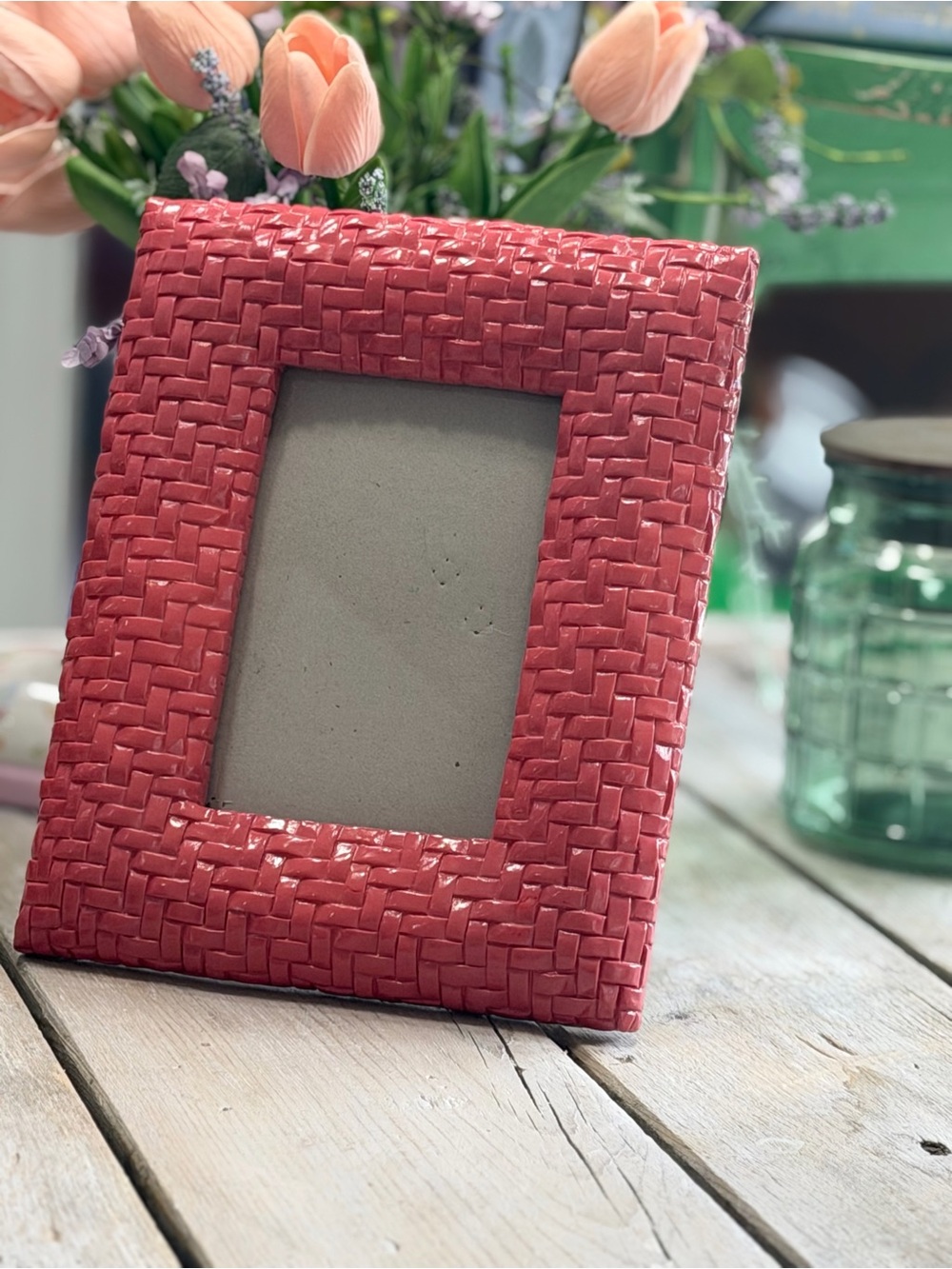 Kenar Home Ceramic BasketWeave Coral Photo Frame. 7.5x9.25 Woven | Cottagecore